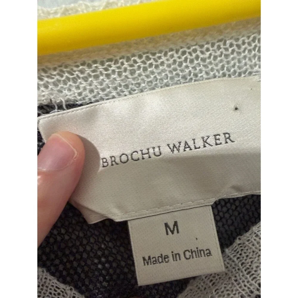 Brochu Walker Striped Lightweight Linen Crewneck Sweater - White & Black - Picture 2 of 5
